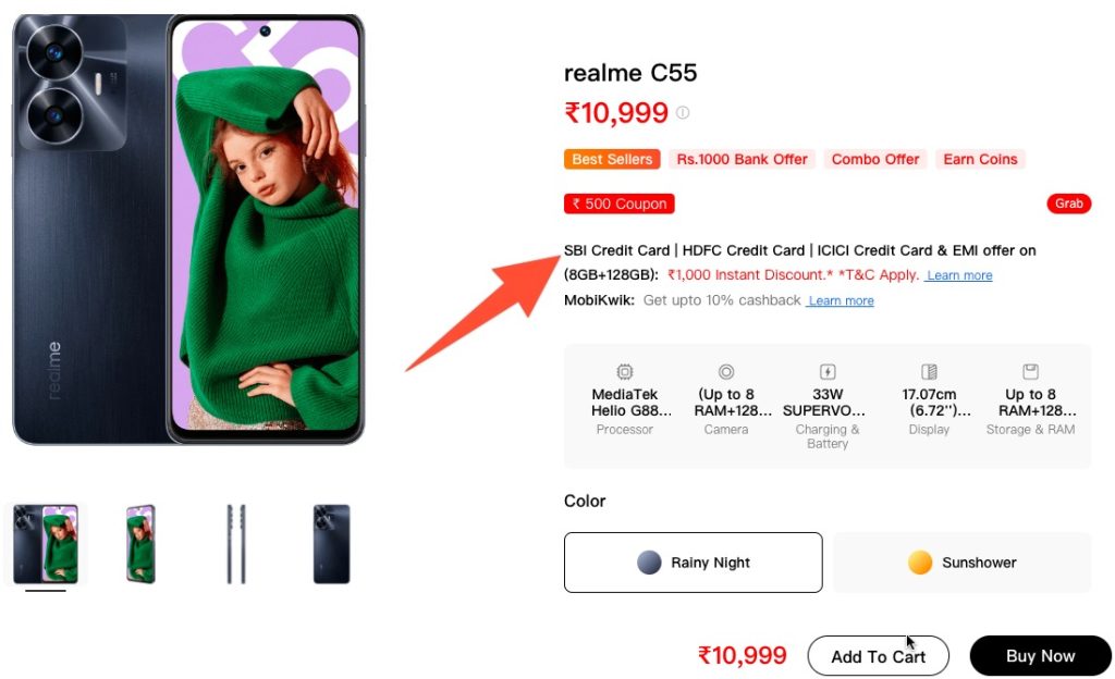 screenshot of realme c55 product page