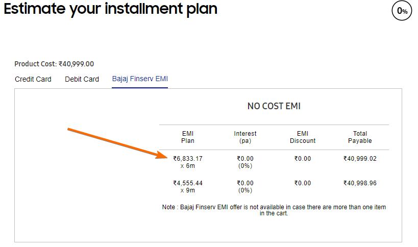 A54 Bajaj Finance EMI