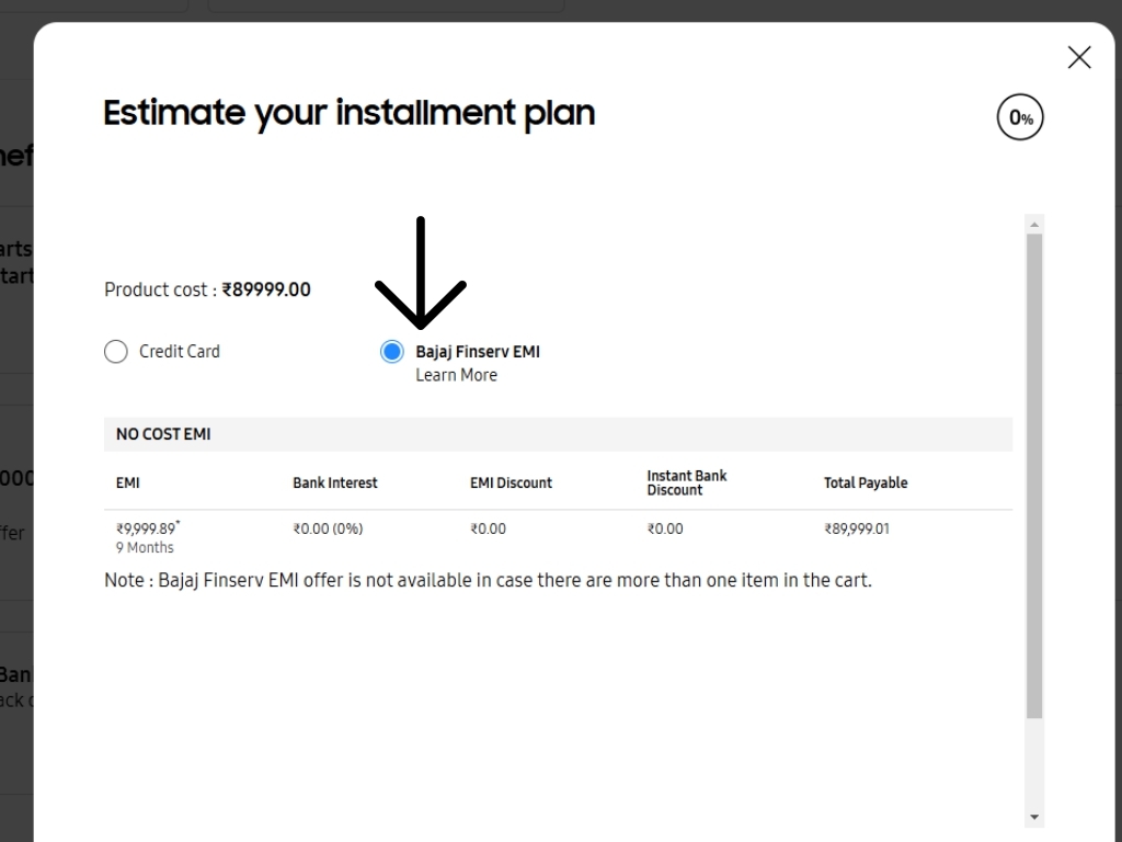 bajaj no cost emi samsung