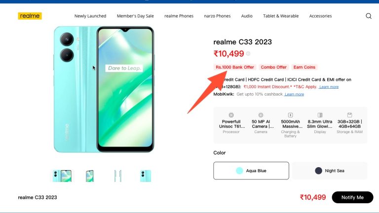 screenshot of realme c33 emi