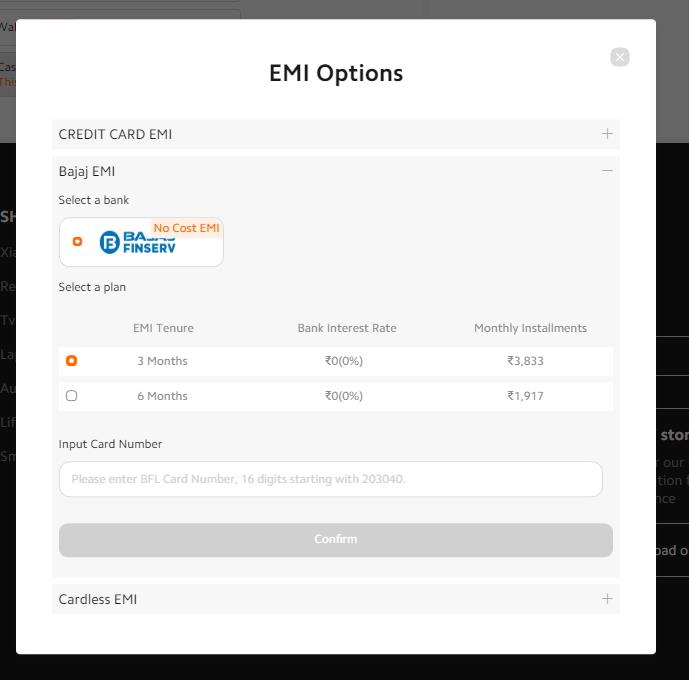 screenshot of redmi 12 payment page with bajaj emi option